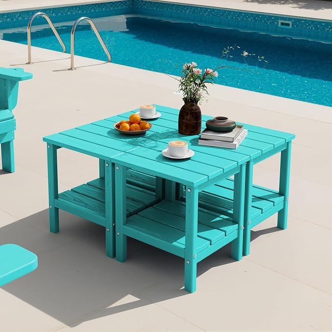 SERWALL 2-Tier HDPE Outdoor Side Tables Set of 4, Weatherproof Rectangular by SERWALL