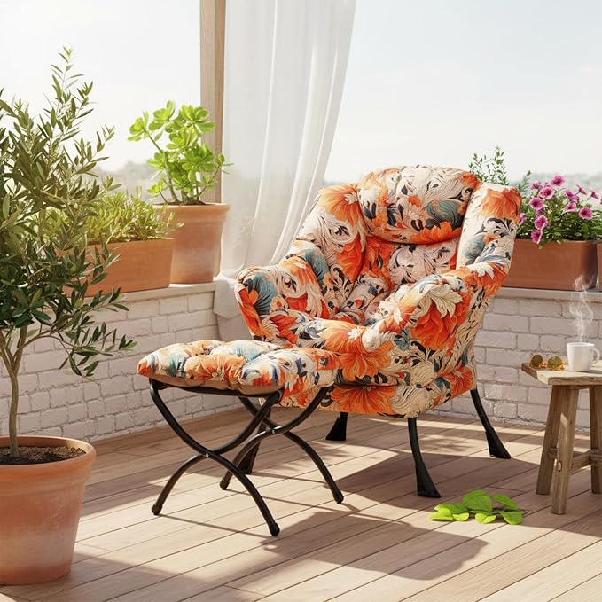 Welnow Lazy Chair with Ottoman, Modern Accent Chair with Armrests and a Side - Image 8