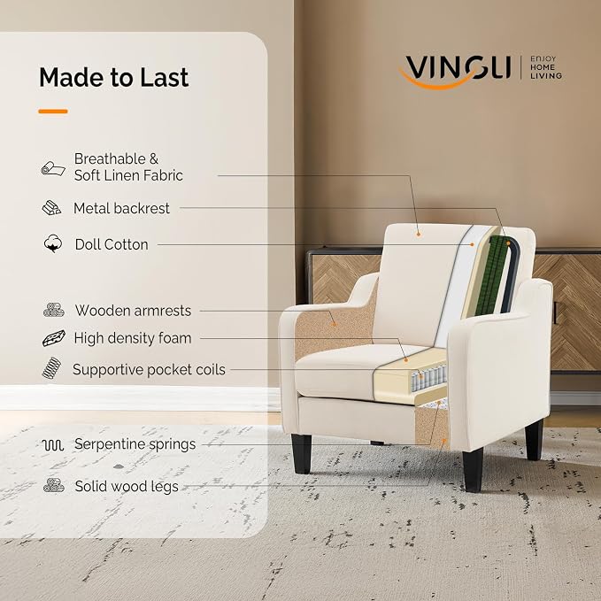 VINGLI Modern Accent Chairs Set of 2, Upholstered Sofa Chair Reading Chair - Image 9