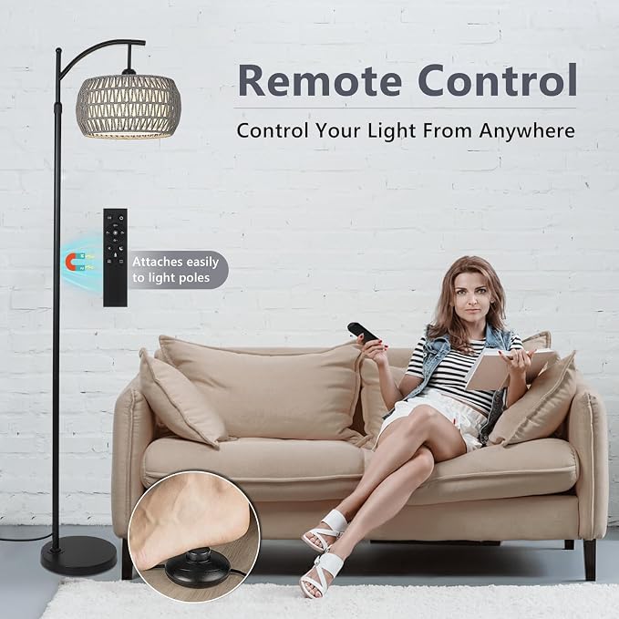 Arc Floor Lamp for Bedroom, Boho Standing Lamp - Image 4