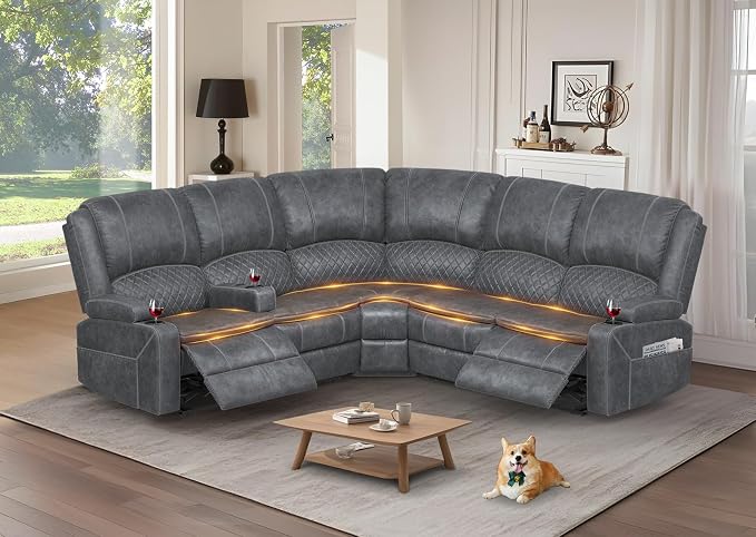 Yolsali Manual Reclining Sectional Sofa Set, 5 Seats Soft Dutch Velvet Recliner by SavortheHappyMoments