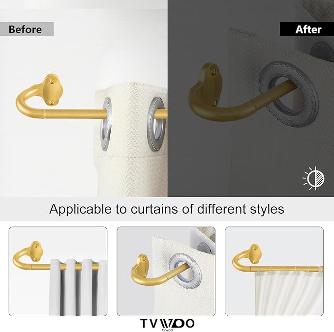 TVWOO Gold Wrap Around Curtain Rods 2 Pack:Small Blackout Adjustable Window - Image 3
