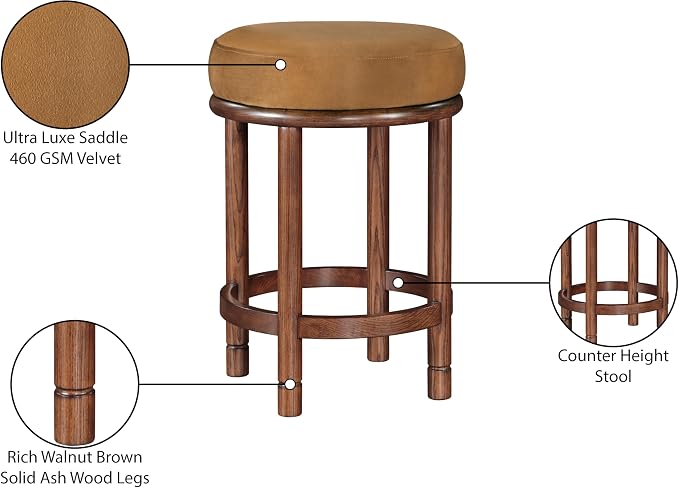 Meridian Furniture 978Saddle-C Monette Collection Art Deco Counter Stool - Image 7