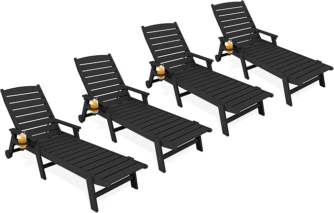 KINGYES HDPE Lounge Chair Outdoor Set of 4, Patio Chaise Lounge Recliner by KINGYES