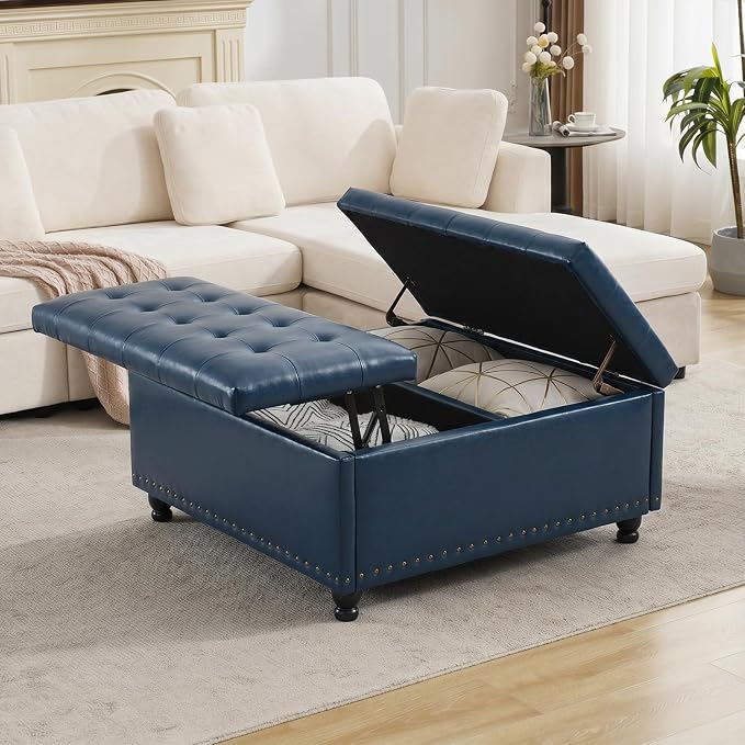 Tbfit Large Square Storage Ottoman Bench, Tufted Upholstered Coffee Table - Image 8