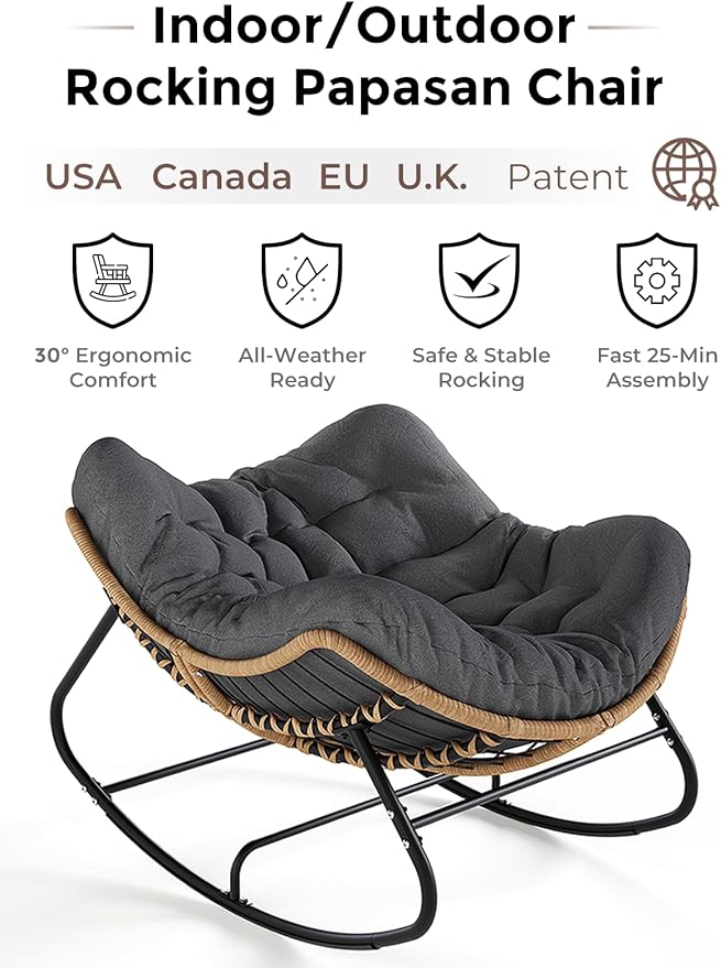 SWITTE Outdoor Papasan Rocking Chair, Oversized Patio Egg Chair - Image 3