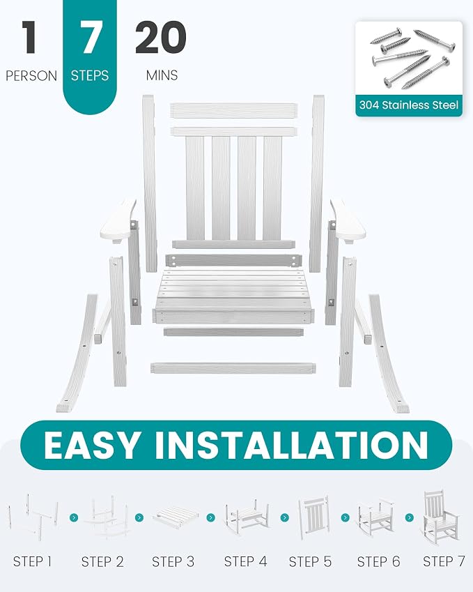 SERWALL Oversized Outdoor Rocking Chair Set of 4, HDPE Rocker - Image 7