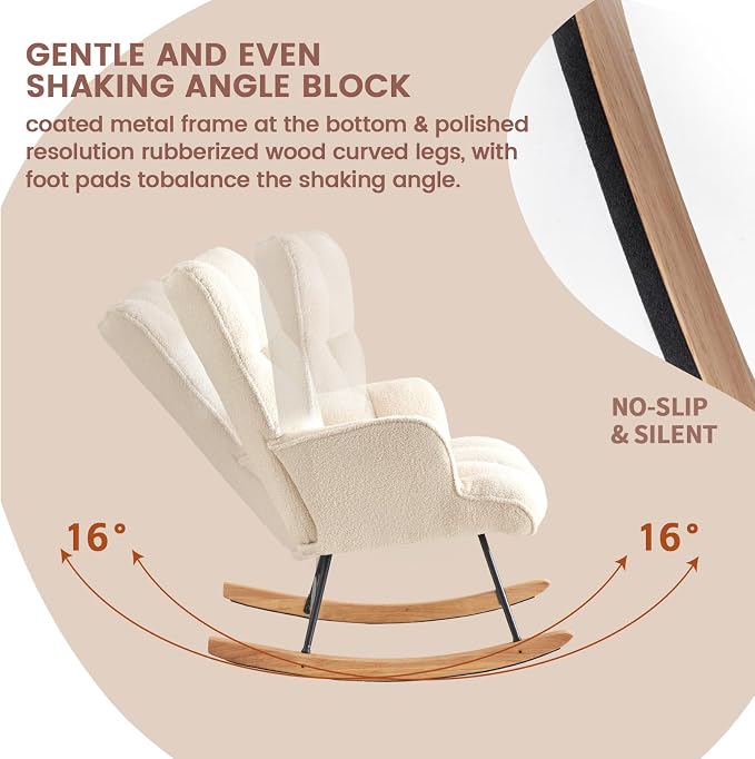 SAETSFEG Rocking Chair Nursery Teddy Upholstered Glider Rocker Rocking Accent - Image 3