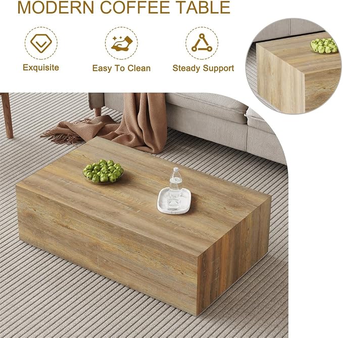 Coffee Table Set for 3, Living Room Table Set, Wood Coffee Table and Side Table - Image 5