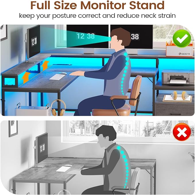 SEDETA L Shaped Desk, Gaming Desk - Image 8
