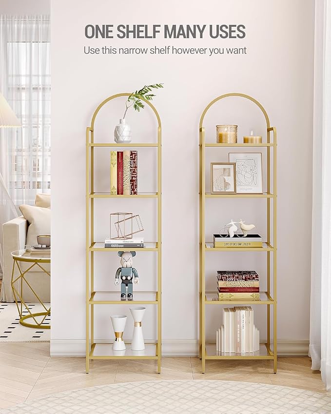 Hzuaneri Bookcase Bookshelf, Tempered Glass Bookshelves, Slim Shelving Unit - Image 3