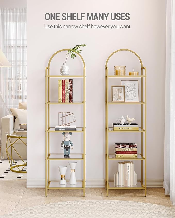 Hzuaneri Bookcase Bookshelf, Tempered Glass Bookshelves, Slim Shelving Unit - Image 3
