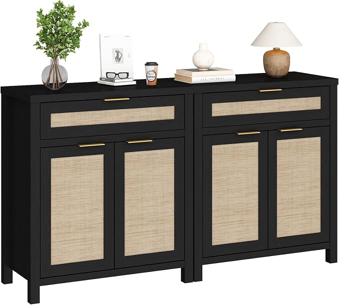 HOKYHOKY Rattan Sideboard Buffet Cabinet Set of 2, Boho Storage Cabinet - Image 6