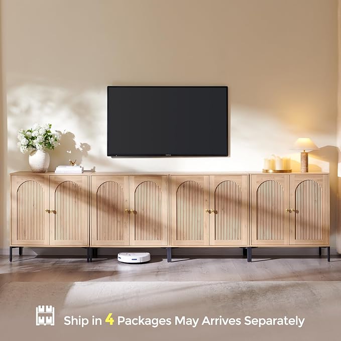 IFBUY Modern Sideboard Buffet Cabinet, 123.5" W Fluted Arched Buffet Cabinet - Image 8