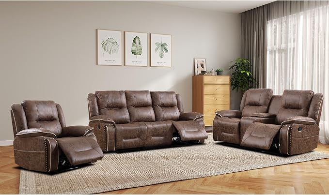 EBELLO Faux Leather Manual Recliner Sofa Set, 1 Seat Reclining Chair, a Loveseat - Image 6