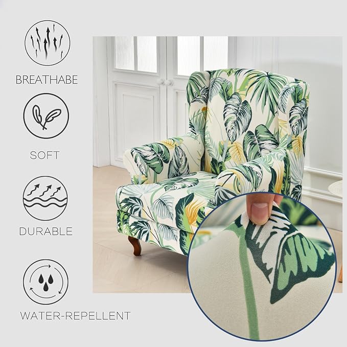HAOYONG Wing Chair Slipcovers Stretch Wingback Chair Covers Printed 2 Pieces - Image 4