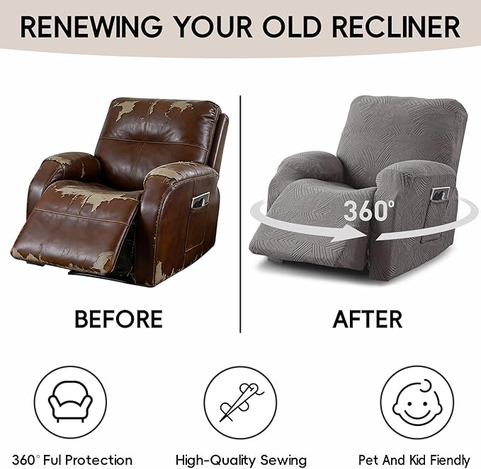 Recliner Chair Covers, 4-Piece Stretch Geometric Strokes Jacquard Reclining - Image 6