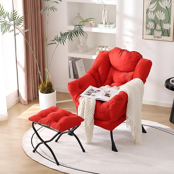 Welnow Lazy Chair with Ottoman, Modern Accent Chair with Armrests and a Side - Image 2