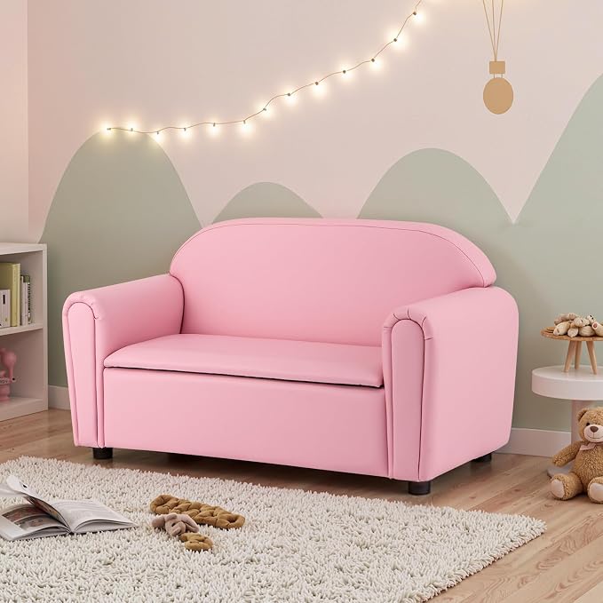 Costzon Kids Couch, 2 in 1 Double Seat Children's Sofa w/Under Seat Storage - Image 8
