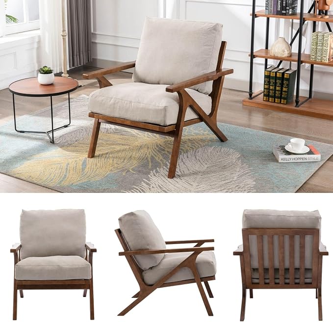 HNY Mid Century Chair, Faux Leather Upholstered Accent Armchair - Image 6