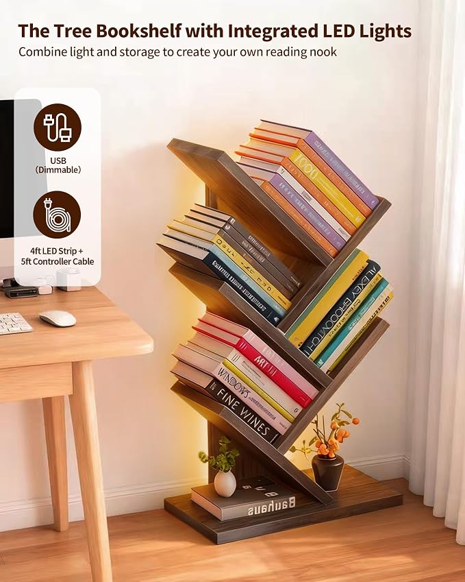 Godferyxin Bookshelf with Liting, Small Bookcase LED and Desktop Book Shelf - Image 4