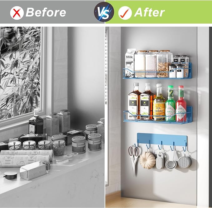 Magnetic Spice Rack for Refrigerator, 3 Pack Metal Magnet Spice Organizer Shelf - Image 7
