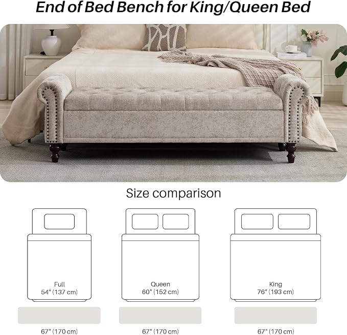 SOFTHION Storage Bench for Bedroom, Upholstered Chenille Storage Ottoman - Image 5