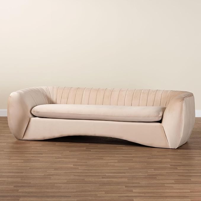 Adanna Glam Luxe Champagne Beige Velvet Fabric Sofa Elegant Modern Living Room - Image 2