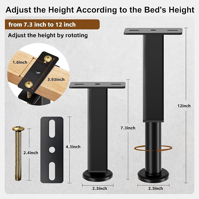 Bed Support Legs, 7.3-12 in Heavy Duty Metal Furniture Feet - Image 2