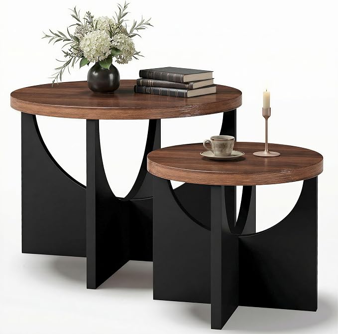 LIKIMIO Nesting Coffee Tables Set of 2, 23.6" Small Round Side Tables - Image 9