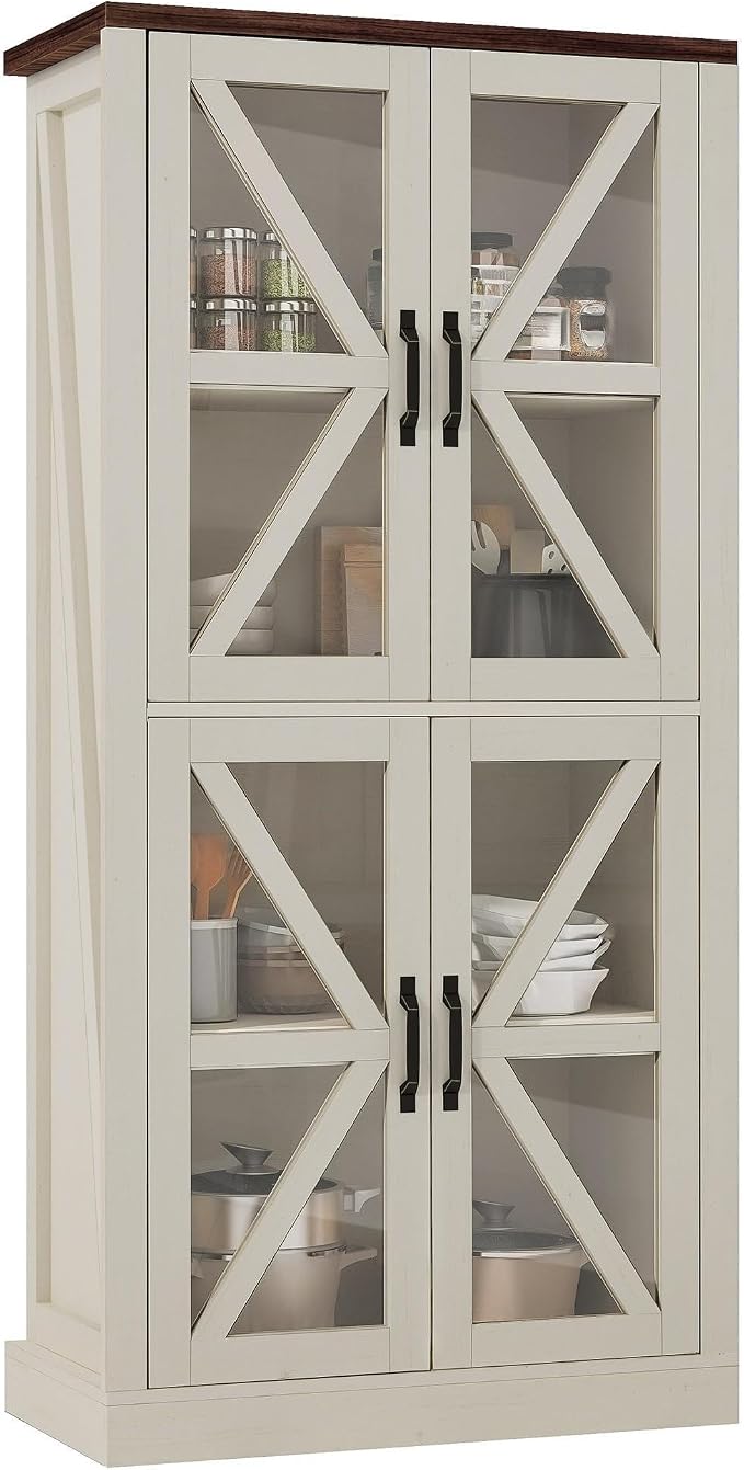 DWVO 66" Storage Cabinet, Tall Bookshelf Display Cabinet, 4 Shelves Curio - Image 5