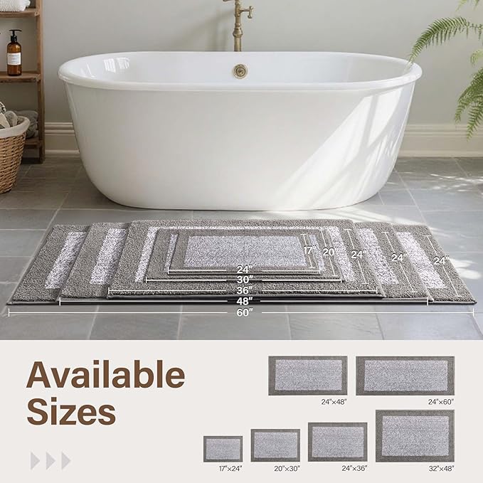 60x24 Long Bathroom Rugs Washable Non Slip, Light Grey Bath Mat - Image 8