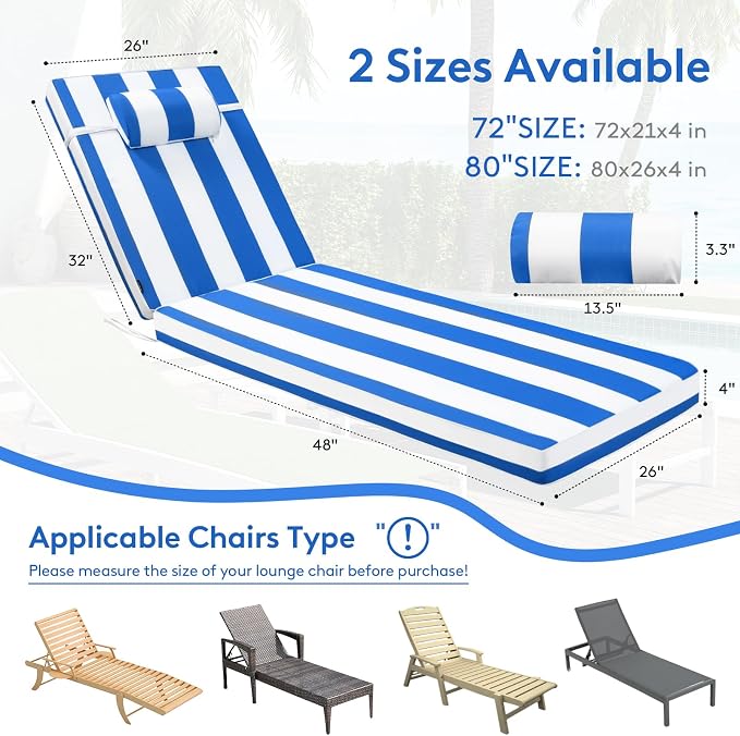Chaise Lounge Cushion for Outdoor Furniture, Waterproof, Fade-Resistant and - Image 6