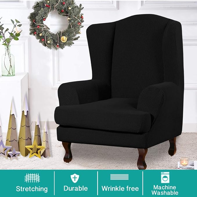 Turquoize Wingback Chair Covers 2 Piece Wing Chair Slipcover Stretch Slipcovers - Image 2