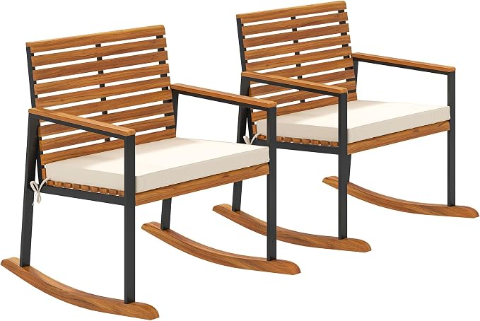 Outsunny Outdoor Rocking Chair Set of 2, Acacia Wood Outdoor Rockers by Outsunny