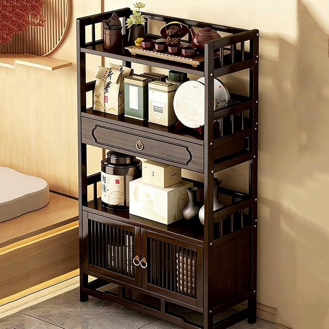 Bamboo Storage Cabinet with Drawer, Tea Set/Book/Decorative Items Storage Rack by Unknown