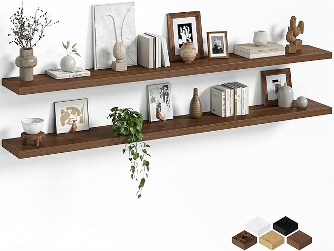 Fun Memories Floating Shelves for Wall, 72 Inch Long Set of 2 Rustic Wood Wall by FunMemories
