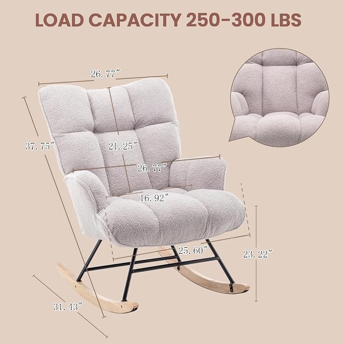 SAETSFEG Rocking Chair Nursery Teddy Upholstered Glider Rocker Rocking Accent - Image 2