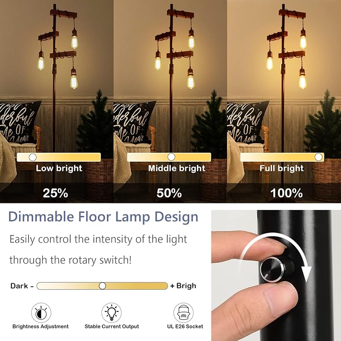Dimmable Industrial Floor Lamp, Farmhouse Tree Floor Lamp, 68 Inch 3 Lights - Image 2