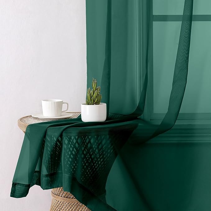 Lecloud Hunter Green Sheer Curtains 72 Inches Long 2 Panels, Rod Pocket Voile - Image 8