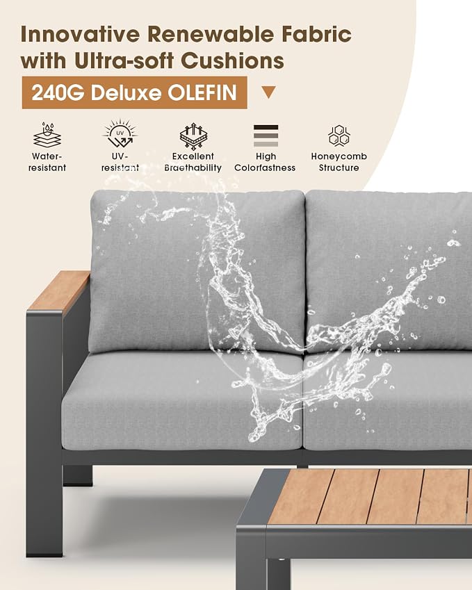 Outdoor Aluminum Patio Furniture Set 11 Seats, Patio Sectional Corner Couch Set - Image 4