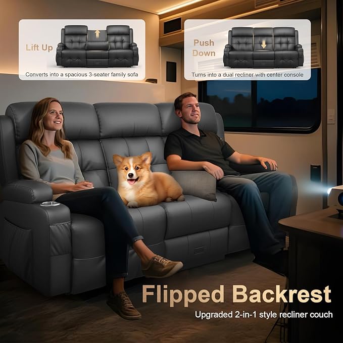 3-Seater Loveseat Recliner Sofa, Home Theater Seating Reclining Couch - Image 4