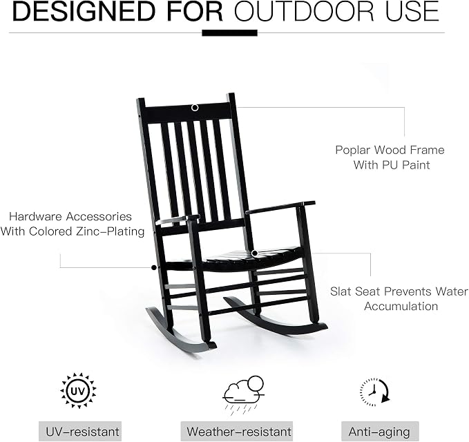 Outsunny Outdoor Rocking Chair, Patio Wooden Rocking Chair - Image 6