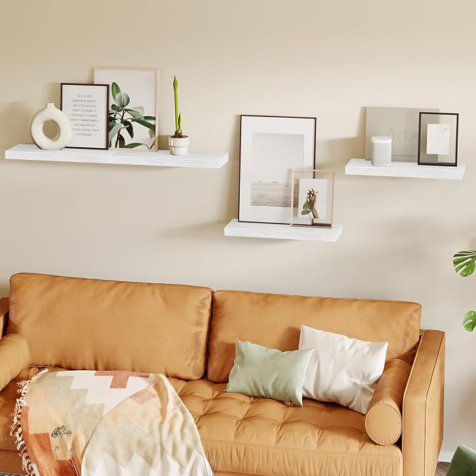 Fixwal White Shelves for Wall, 15.7in Rustic Wood Finish Floating Wall Shelves - Image 6