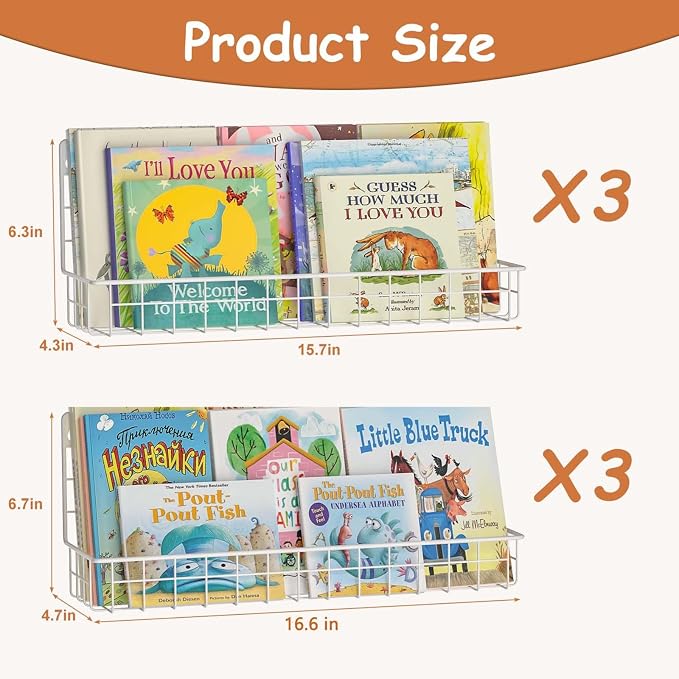 X-cosrack 4-Pack Wall Mounted Metal Kids Bookshelf, Floating Book Shelves - Image 3