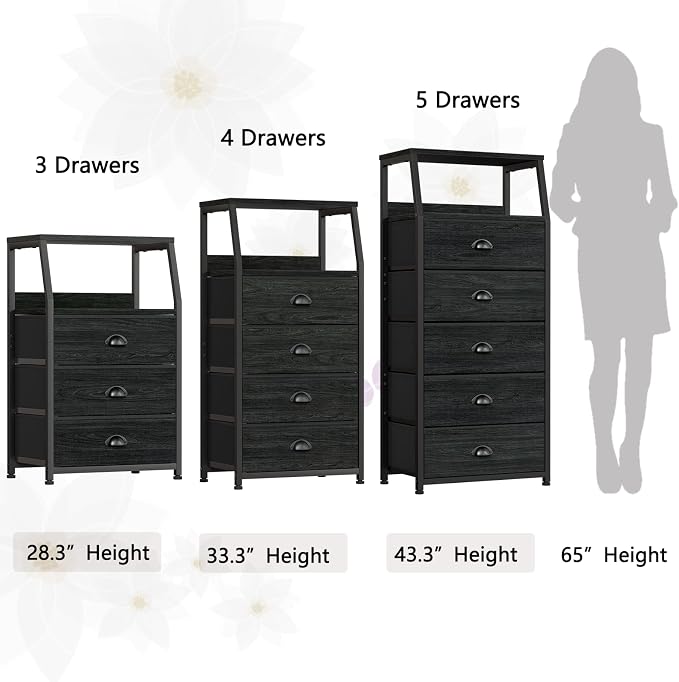 Furnulem Tall 4 Drawers Dresser, Vertical Storage Tower Black Dresser - Image 7