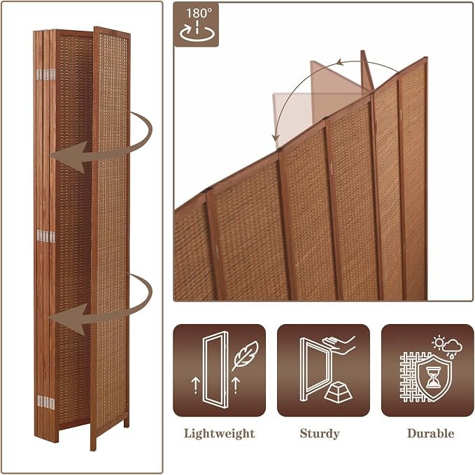 8 Panel Room Divider and Extra Wide Folding Privacy Screen, Bamboo Room Divider - Image 7