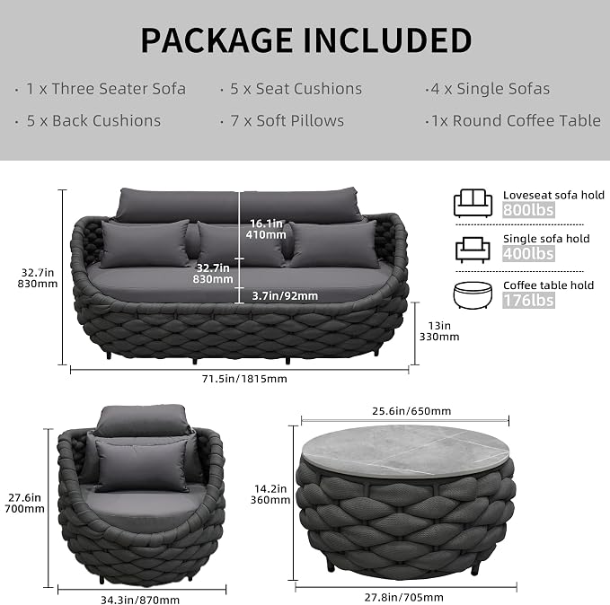 TWT 6-Piece Aluminum Patio Furniture Set, Modern Outdoor Conversation Set - Image 2