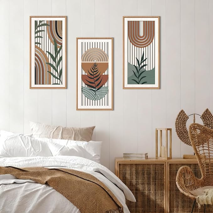 IARTTOP Boho Wood Wall Art Framed 8x16 Inch Set of 3 Mid-century Modern - Image 2