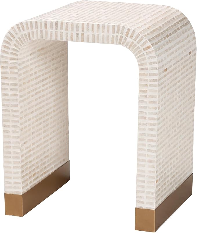 Bali & pari Carlyn Coastal Beige and White Mother of Pearl Capiz Shell End Table by balipari